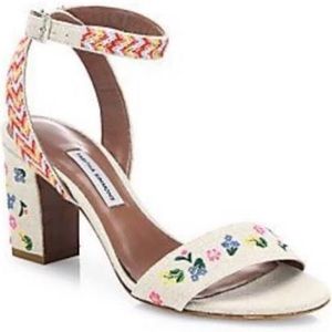 Tabitha Simmons Leticia Embroidered Ankle Strap Sandals, Size 38.5